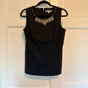 CAbi Black Sleeveless Blouse with Embellished Neckline